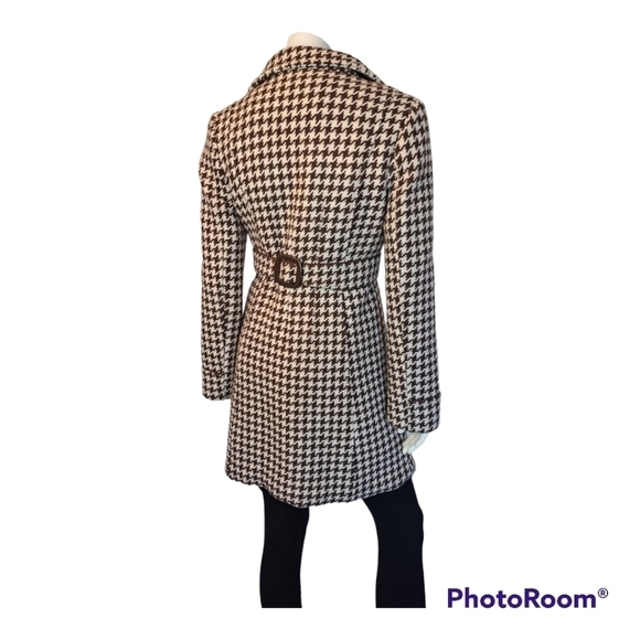 VINTAGE Mile End women's wool coat jacket houndstooth brown & white size S - Picture 5 of 16